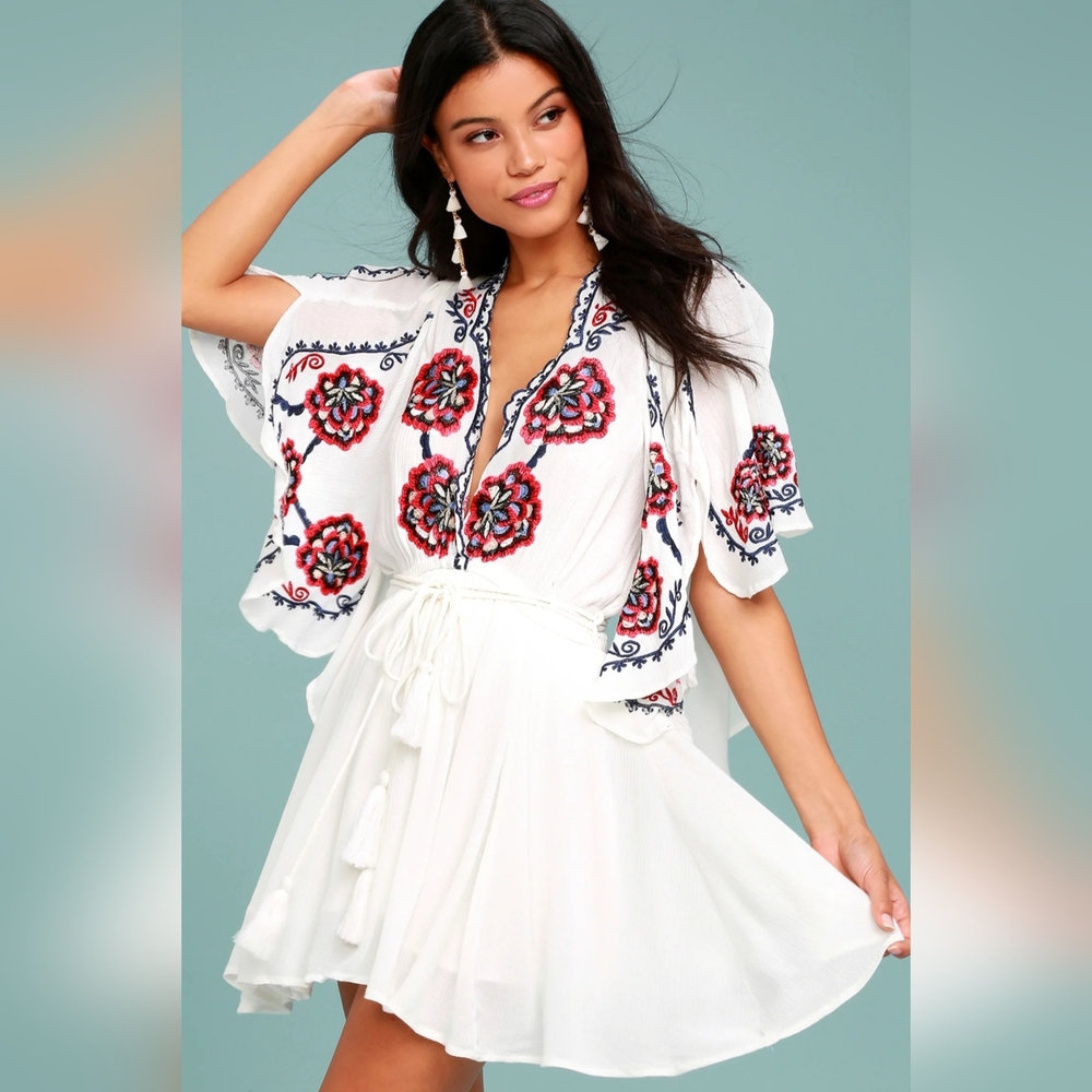 Free People NWT Women's Cora White Floral Embroidered Mini Dress Size S/Petite - Picture 5 of 15